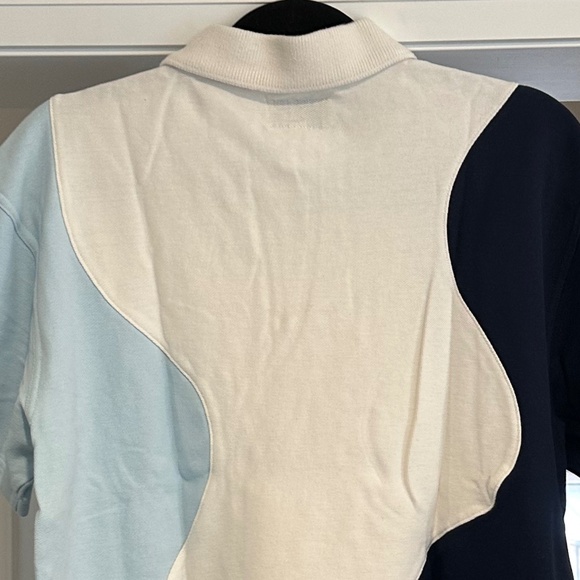 Men's GOLF WANG Navy/Sky Blue/White Ripple Knit Polo Shirt - Size XL - Picture 7 of 13